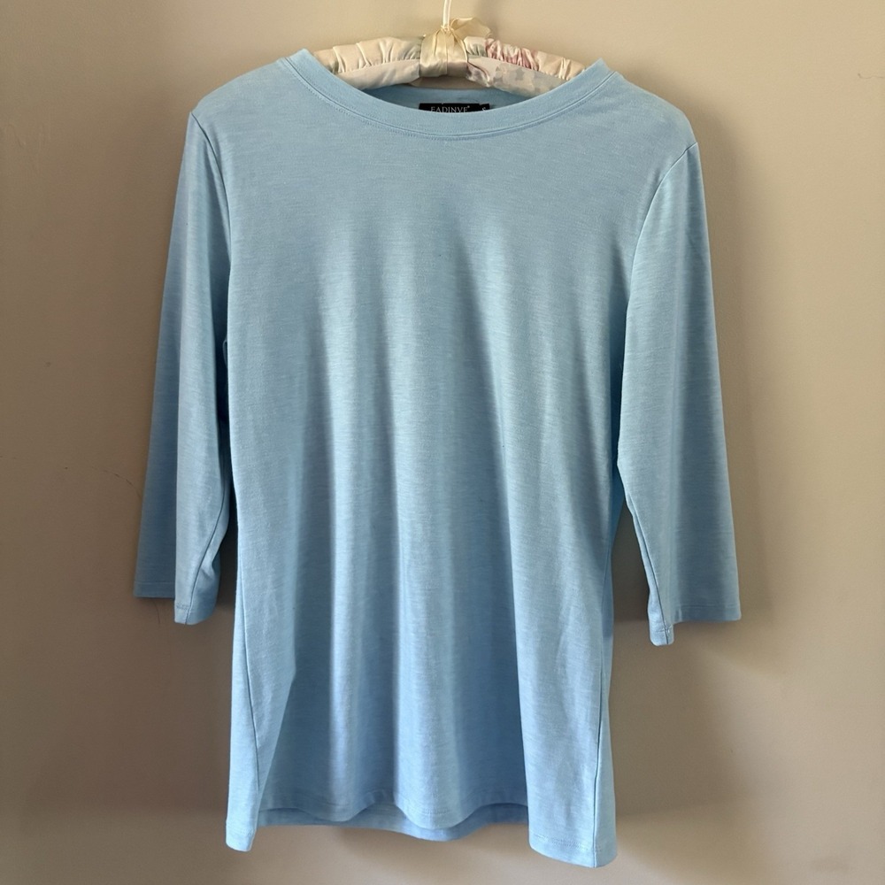 EADINVE Blue 3/4 Sleeve Blouse Women's Size S